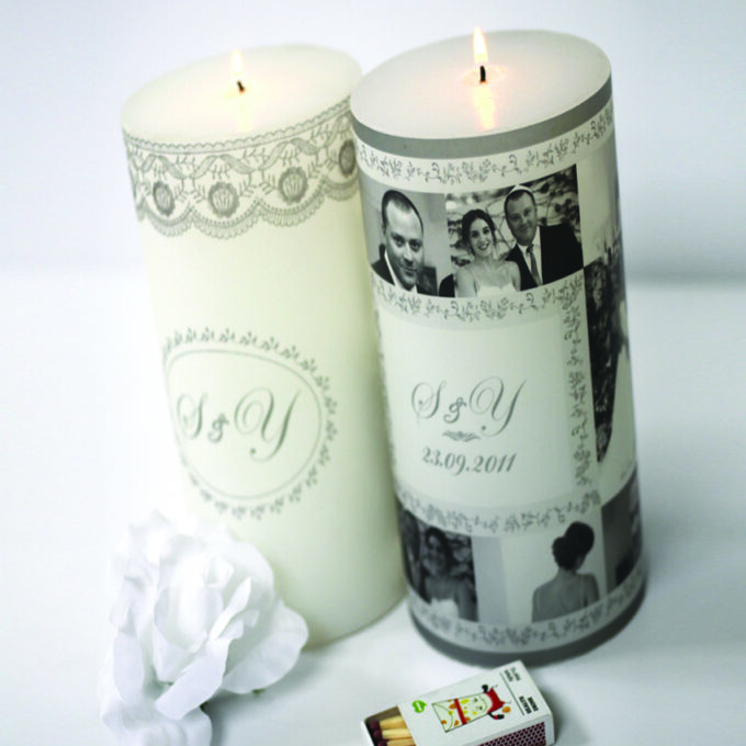 נר גבוה ליום נישואין מתנה נר גדול בעיצוב אישי